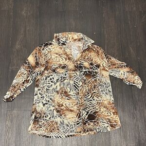 Women's Button Down Shirt - Brown and Black Pattern
